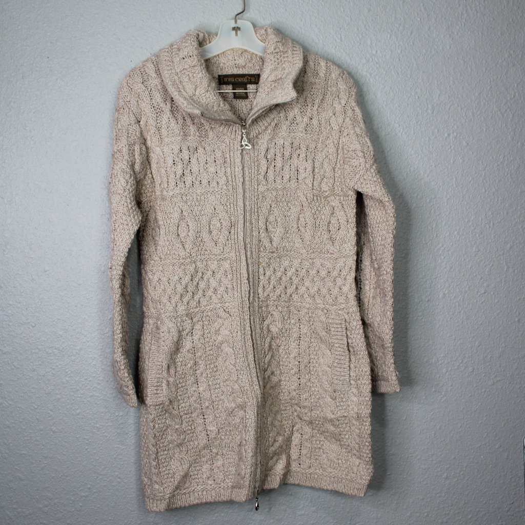 Inis Crafts Cream Merino Wool Long Cardigan Sz M
